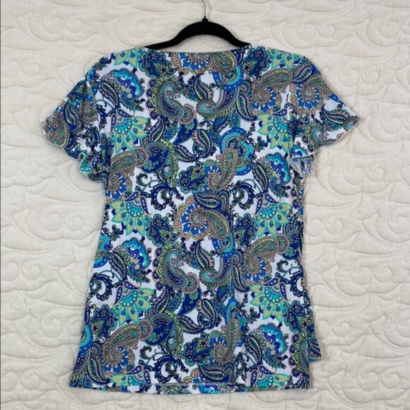 Tradition Paisley Blouse Draped Neck Flutter Sleeves Sz Small - Picture 2 of 6